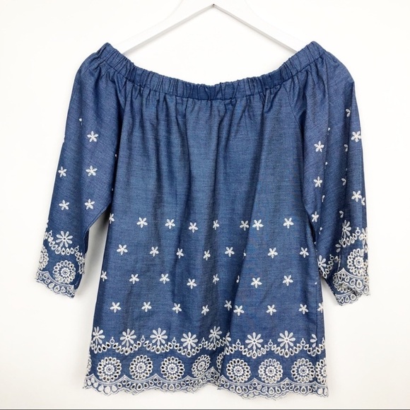 English Factory Boho Embroidered Top Off Shoulder - Picture 4 of 10